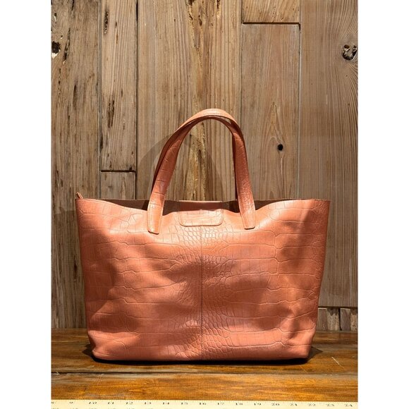 FAUX CROC SKIN TOTE BAG TATIANA LUNA PEACH/PINK INTERIOR SINCH POCKET MAGNETIC C - Picture 1 of 5